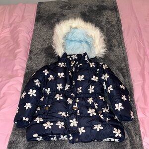 Floral Puffer with detachable faux fur hood